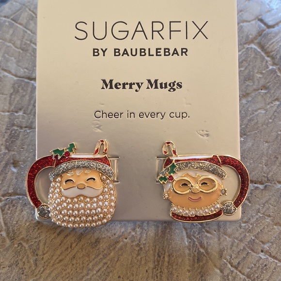 SUGARFIX by BaubleBar Cup Of Cheer Merry Mug Santa Mrs Claus Statement Earrings - Picture 7 of 10